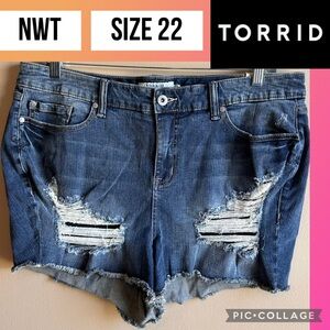 NWT Torrid Womens Shorts Distressed Denim High Rise Fishnet 3.5” Inseam Jean 22
